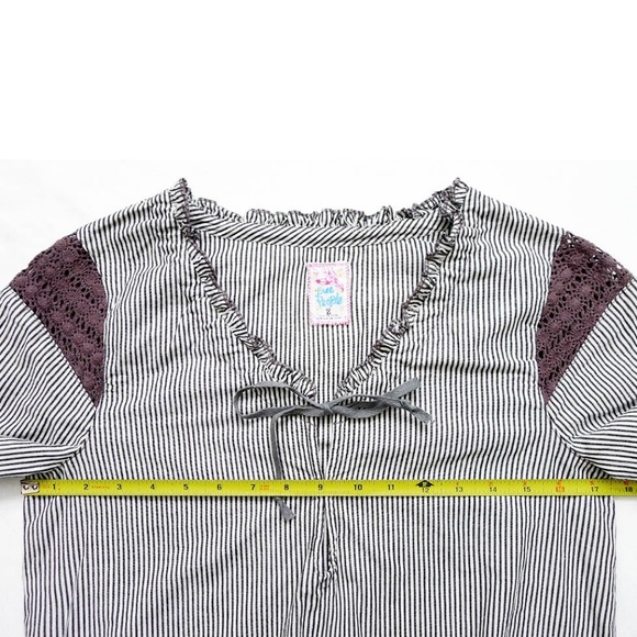 Striped Tie Neck Bell Sleeves Bohemian Tunic/Top 2 - Picture 4 of 7